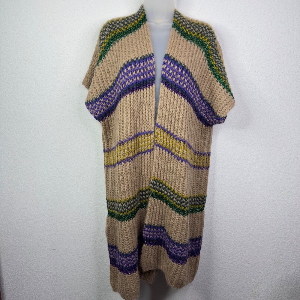 Stella Forest Sweater Cardigan TU/OS Mohair Blend Striped Chunky Knit Boho Artsy